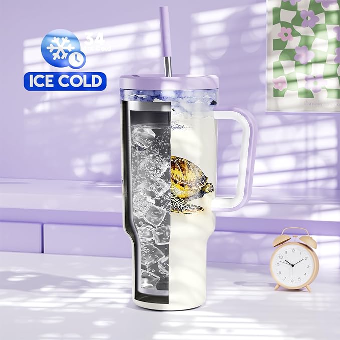 Meoky 40 oz Tumbler with Handle and Straw: Stainless Steel Insulated Tumbler - Image 2