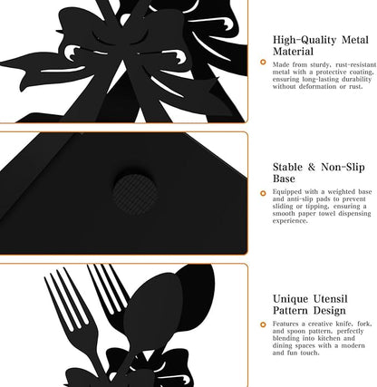 Modern Standing Napkin Holder for table, Black Metal Napkin Dispenser, Fork, Spoon Theme Style Napkin Holder, Suitable for Kitchen, Coffee Shop, Dining Room
