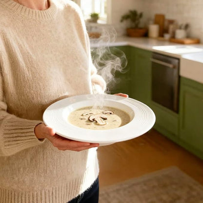 Soup bowl rim Plate Set of 4, 9.1 inch Ceramic Rimmed Pasta Plates, - Image 9