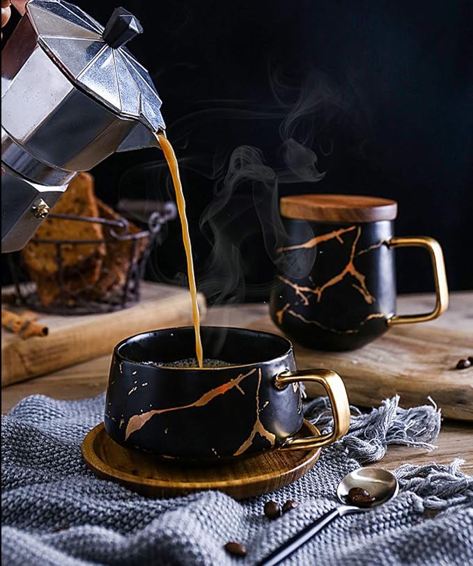 Jusalpha 10 oz Luxury Golden Hand Print Tea Cup and Saucer Set - Image 6