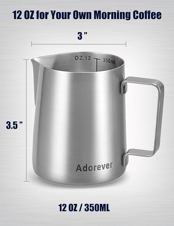 Adorever Milk Frothing Pitcher, 12oz Stainless Steel Milk Frother Cup Steaming - Image 3