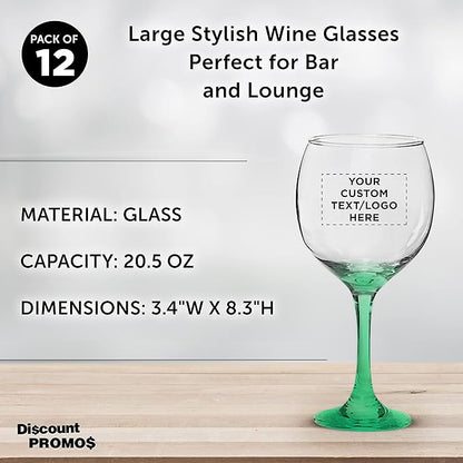 Custom Premiere Wedding Wine Glasses 20.5 oz Set of 12, Personalized Bulk Pack - Restaurant Glassware, Perfect for Red Wine or White Wine - Green