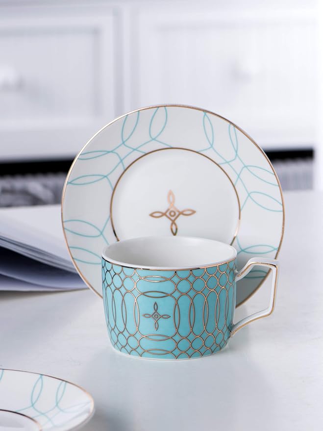 Jusalpha Porcelain Mint Green Tea Cup and Saucer Set and Spoon | Modern elegant - Image 8