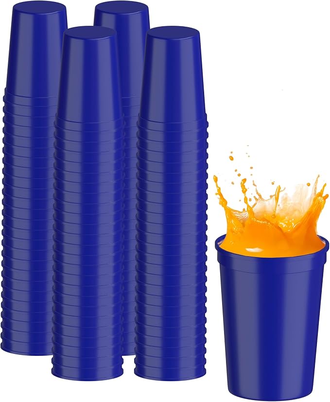 PartyPrints 100 Pack Small 10 to 12 oz Royal Blue Reusable Blank Plastic Cups by PartyPrints