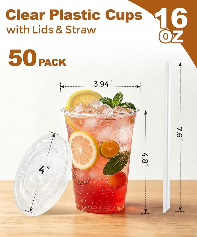 Ginkgo 50 Pack 16 oz Clear Plastic Cups - Image 4
