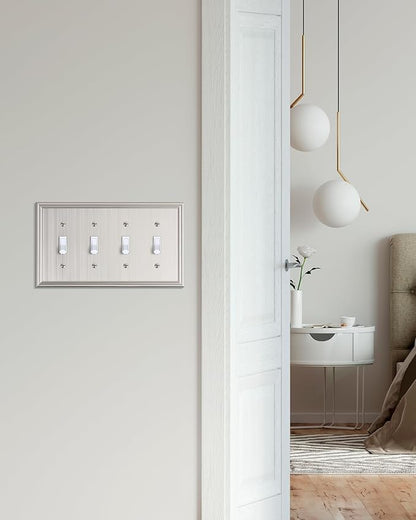 2-Pack Quad Toggle Light Switch Cover Plate, Durable Zinc Alloy Decorative Switch Plate Covers, Brushed Nickel 4 Gang Wall Plate for Toggle Light Switch and Rotary Dimmer Switch