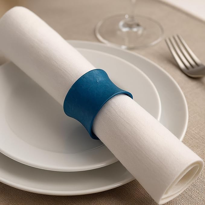 ITOS365 Turquise Napkin Rings Set of 12, Round Metal Napkin Ring Holder - Image 3