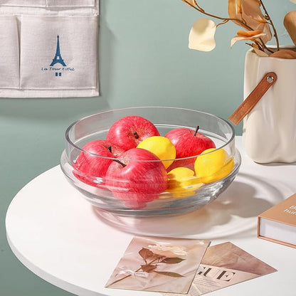 Glass Serving Bowl, 10 Inch Round Clear Crystal Display Bowl for Fruit, Salad, Decorative Centerpiece (9.8"x4.8")