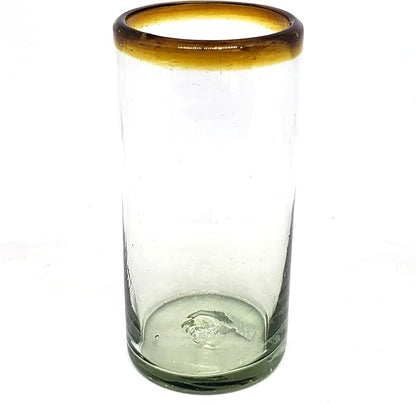 Amber Rim 20 oz Tall Iced Tea Glasses (set of 6) Mexican Handmade Glassware, Recycled Glass, Lead-free, Toxin-Free (Tall Iced Tea)