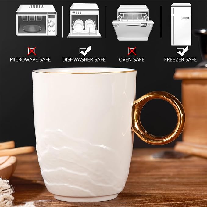 Chulan 12 oz Fine Bone China White Coffee Mugs - Image 4