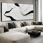 Extra Large Black Line Abstract Hand Painted Canvas Wall Art Gray and Black Minimalist Modern Painting with Framed for Living Room Bedroom Office Wall Decor 40x88 Inch