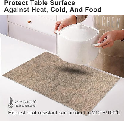 Leather Heat Resistant Placemats Set of 6 Waterproof Wipeable Washable PU Table Mats,Easy to Clean Anti-Slip Place Mats (Dark Brown, 6)