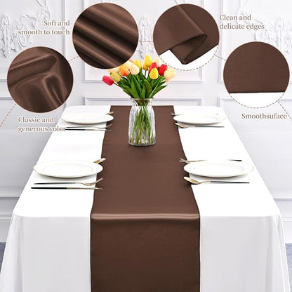 12 Pack Brown Satin Table Runner 12 x 108 Inch Long Premium Table Runners - Image 4