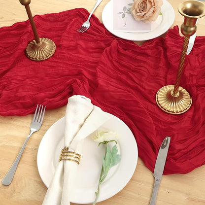 3 Pack Red Cheesecloth Table Runner 120 Inch Boho Wedding Decor | Cheesecloth - Image 5