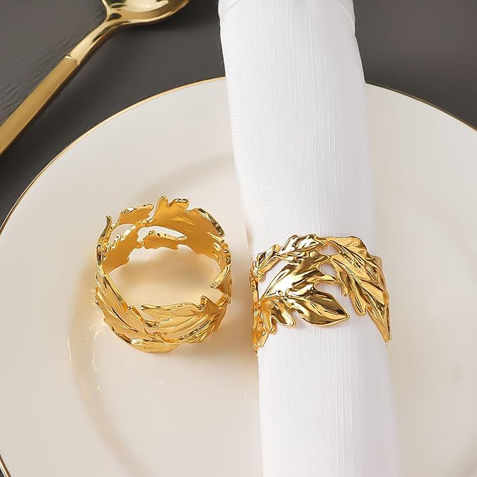 12 Pcs Gold Leaf Napkin Rings Set, Hollow-Out Golden Leaves Napkins Rings by MagicRealForBetterLife