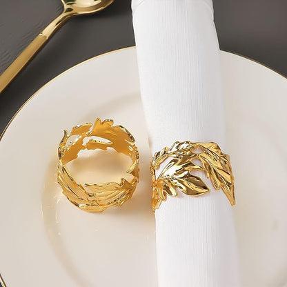 12 Pcs Gold Leaf Napkin Rings Set, Hollow-Out Golden Leaves Napkins Rings by MagicRealForBetterLife