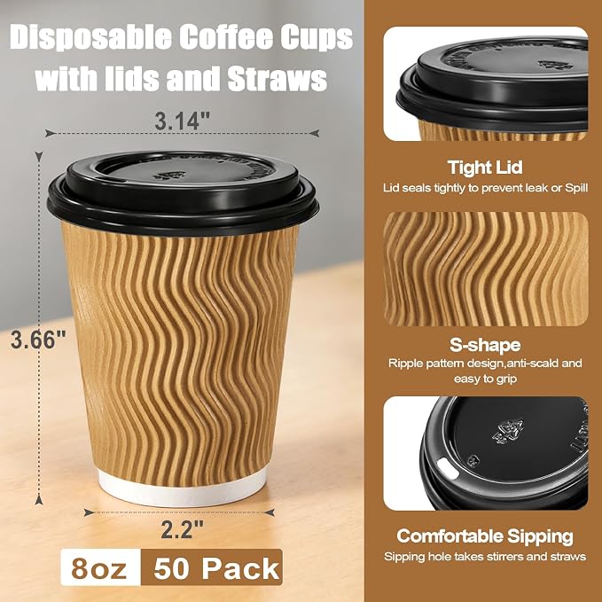 Lamosi 50 Pack 8 oz Disposable Coffee Cups - Image 2