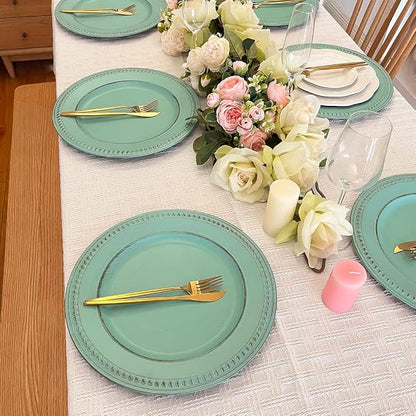 Antique Green Charger Plates, 13 Inch Vintage Dinner Plate Chargers Round - Image 2