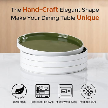AmorArc Ceramic Plates Set of 6, 8.0 Inch Round Stoneware Salad Plates Use for Dessert, Salad, Appetizer etc,Microwave and Dishwasher Safe, Scratch Resistant Small Deep Dinner Plates-Light Green