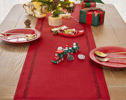 Red Burlap Table Runner, Christmas Table Runners 36 inches Long | Double Layer - Image 7