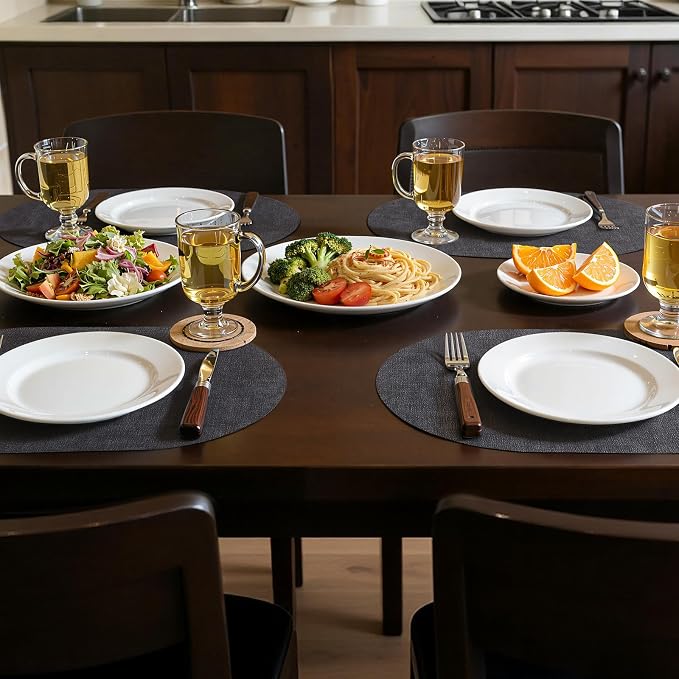 Placemats Set of 8, 11.8 x 17 Inch, Dark Grey | Heat Resistant Oval Faux - Image 2
