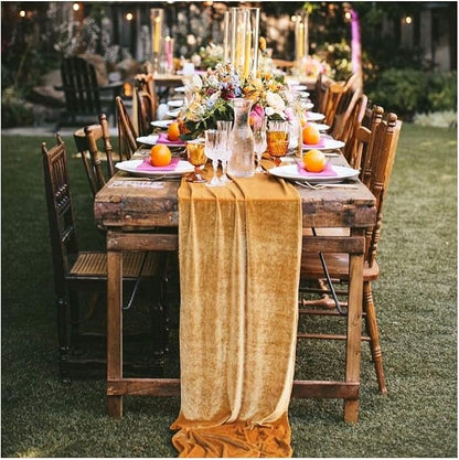 Gold Velvet Table Runner 10ft Extra Long Luxury 29x120 inch Soft Dinner Table by SoarDream