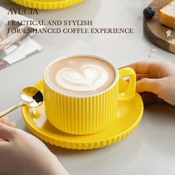8 Ounce Cappuccino Cups Set of 4, Latte Mugs - Image 3