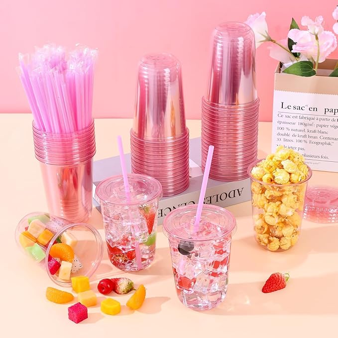 KesaPlan 100 Pack 16 oz Pink Plastic Party Cups - Image 3