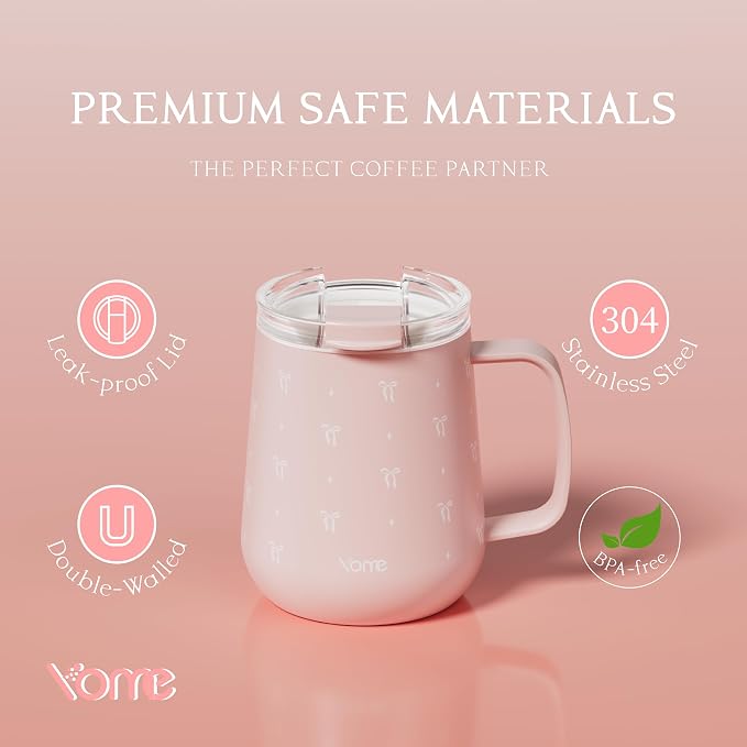 YOME 10oz Bow Light Pink Insulated Coffee Mug - Image 7