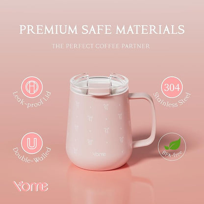 YOME 10oz Bow Light Pink Insulated Coffee Mug - Image 7