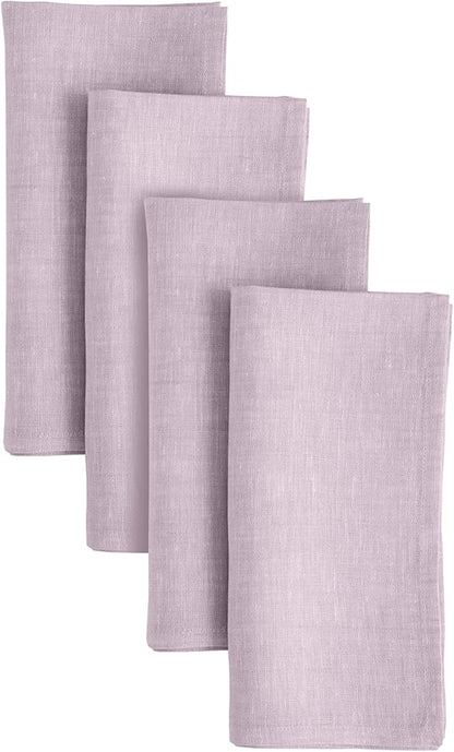 Solino Home Linen Cloth Napkins Set of 4-100% Pure Linen Chambray Lavender Dinner Napkins 20 x 20 Inch - Athena, Handcrafted and Machine Washable - Spring, Easter, Valentines