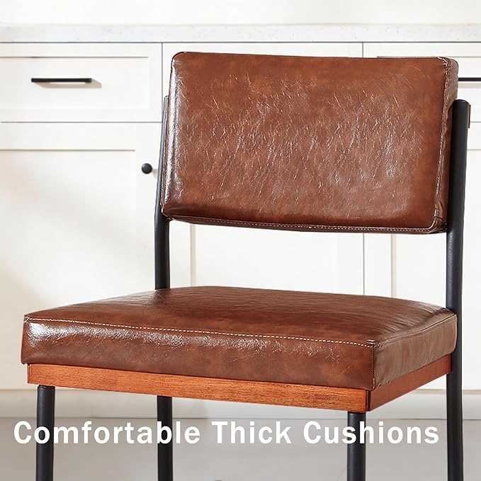 Modern Dining Chairs Set of 2, Kitchen Chairs with Thick Cushions and Adjustable Foot Pads, Upholstered Faux Leather Dining Room Chairs with Sturdy Metal Legs,Coffee