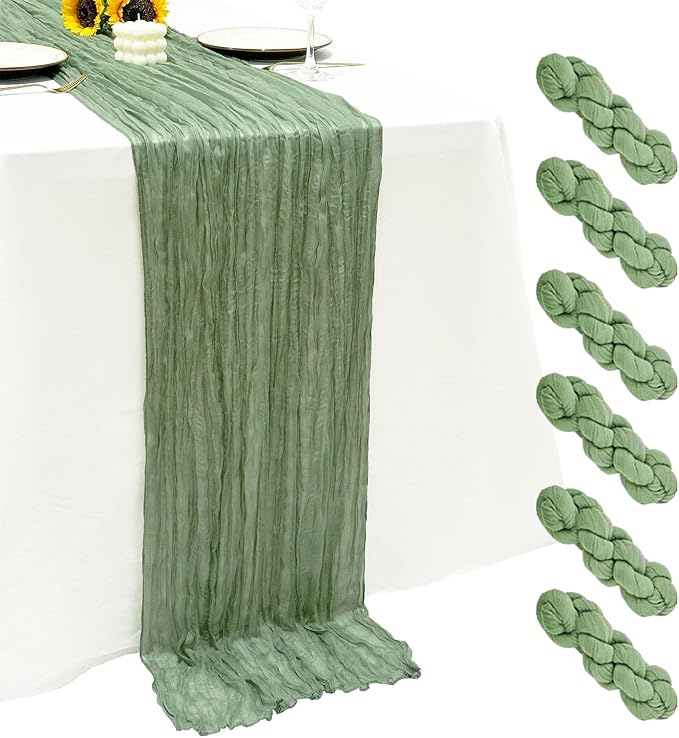 6Pack Sage Green Cheesecloth Table Runner 17x108inch Sheer Table Runner | Sage by Seveups