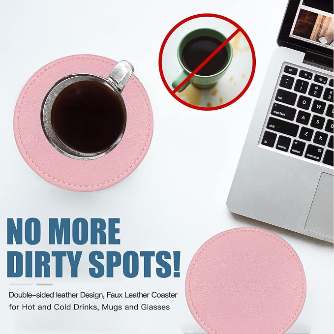 Coasters Set of 6 Soft Leather Drink Coaster Round Coaster - Image 6