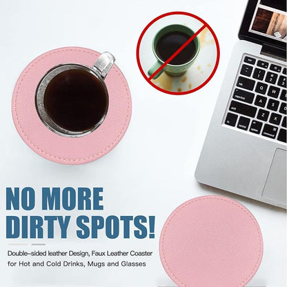 Coasters Set of 6 Soft Leather Drink Coaster Round Coaster - Image 6