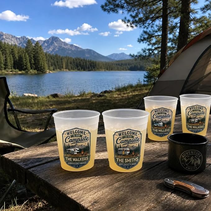 Welcome To Our Campsite Personalized Plastic Cups, Summer Camping Gifts - Image 6