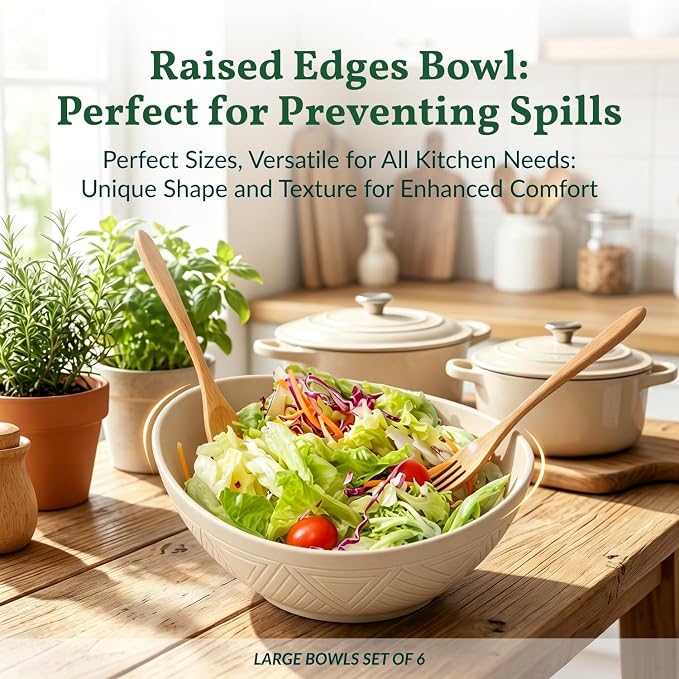Salad Bowls Set of 6, 60 OZ Large Wheat Straw Bowls - Image 7
