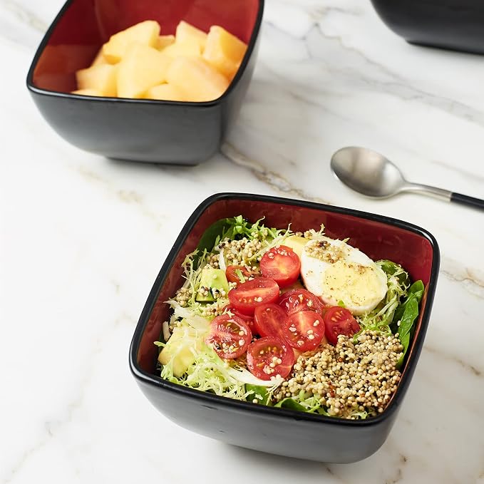 AmorArc 32oz Square Cereal Soup Bowls, Stoneware Bowls Set of 4 - Image 5