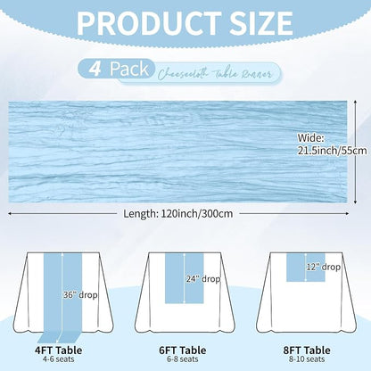 4 Pack Baby Blue Cheesecloth Table Runner 10Ft, Gauze Table Runners 21.5 x 120 - Image 2