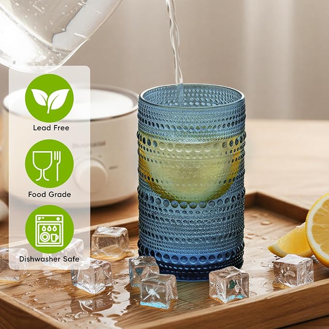 Moretoes12 Pack 12 Oz Blue Hobnail Drinking Glasses Set, Water Glass Cups | - Image 4