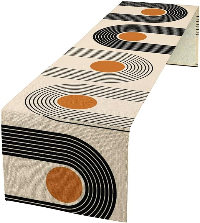Abstract Mid Century Table Runner Sun Rainbow Geometric Arch Minimalisted by moderw