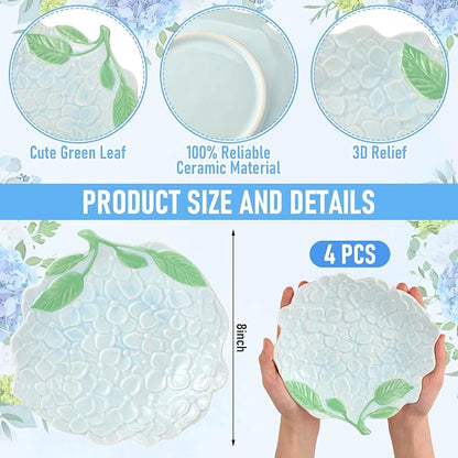 Jinei 8 Inch Hydrangea Ceramic Plates Set of 4, Decorative Dishes - Image 2