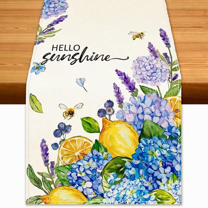 Summer Lemon Table Runner Blue Hydrangeas Burlap Table Runners by BEAUTYROMANCEFORYOURLIFE