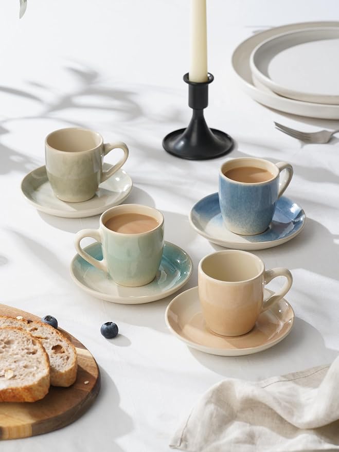famiware 3oz Espresso Cups and Saucers, Stoneware Demitasse Cup - Image 2