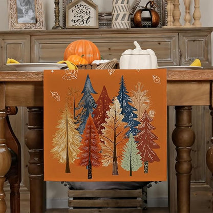 Fall Watercolor Trees & Maple Leaves Table Runner 13x108 Inch, Rustic Farmhouse - Image 3