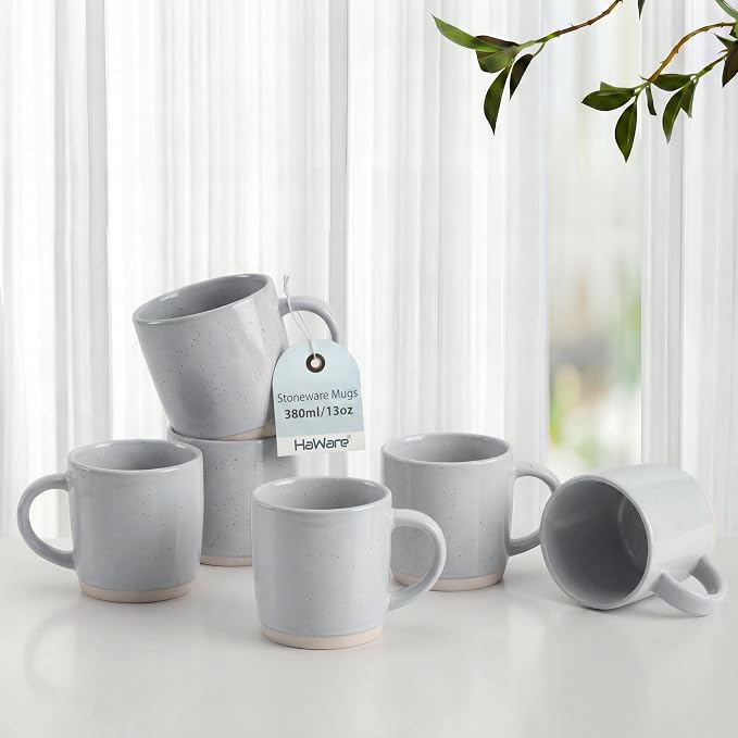 HaWare 13OZ Coffee Mugs Set of 6, Stoneware Coffee Cups, Ceramic Latte Mug by HaWare