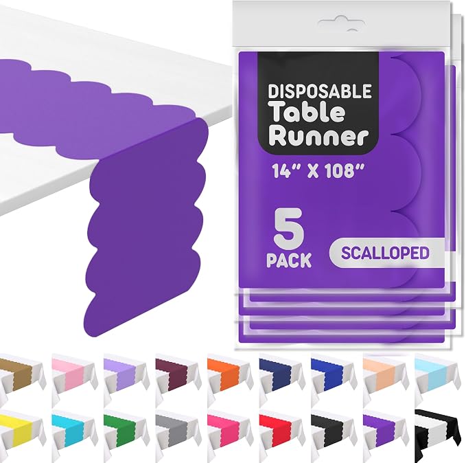 Purple Scallop Table Runner, Disposable Plastic, 5 Pack by Swanoo