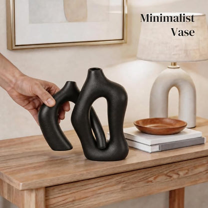 Dowan Black Vases for Decor, Hollow Ceramic Vase Set of 2, 8.3" Nordic Modern - Image 5