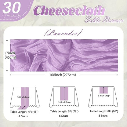 30 Pack Lavender Cheesecloth Table Runner 17 x 108 inch Cheese Cloth Table - Image 2