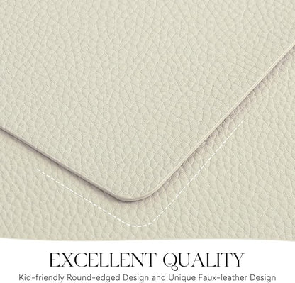 MOSAYT Vinyl Placemats Set of 6, Heat Resistant Place Mats 100% Waterproof Washable & Wipeable Faux Leather Reversible Table Mats for Kitchen Dining Party Indoor Outdoor, 12" x 17", Beige